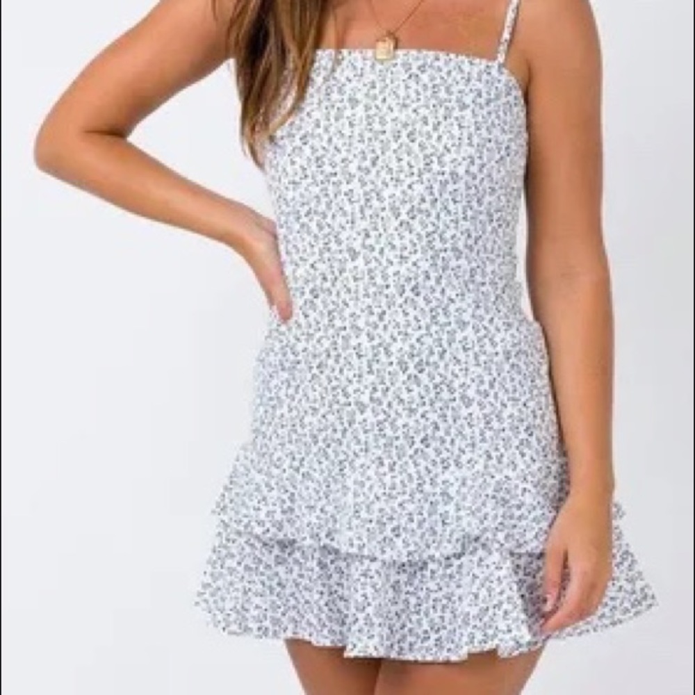 White Mini Dress w/ Blue Florals